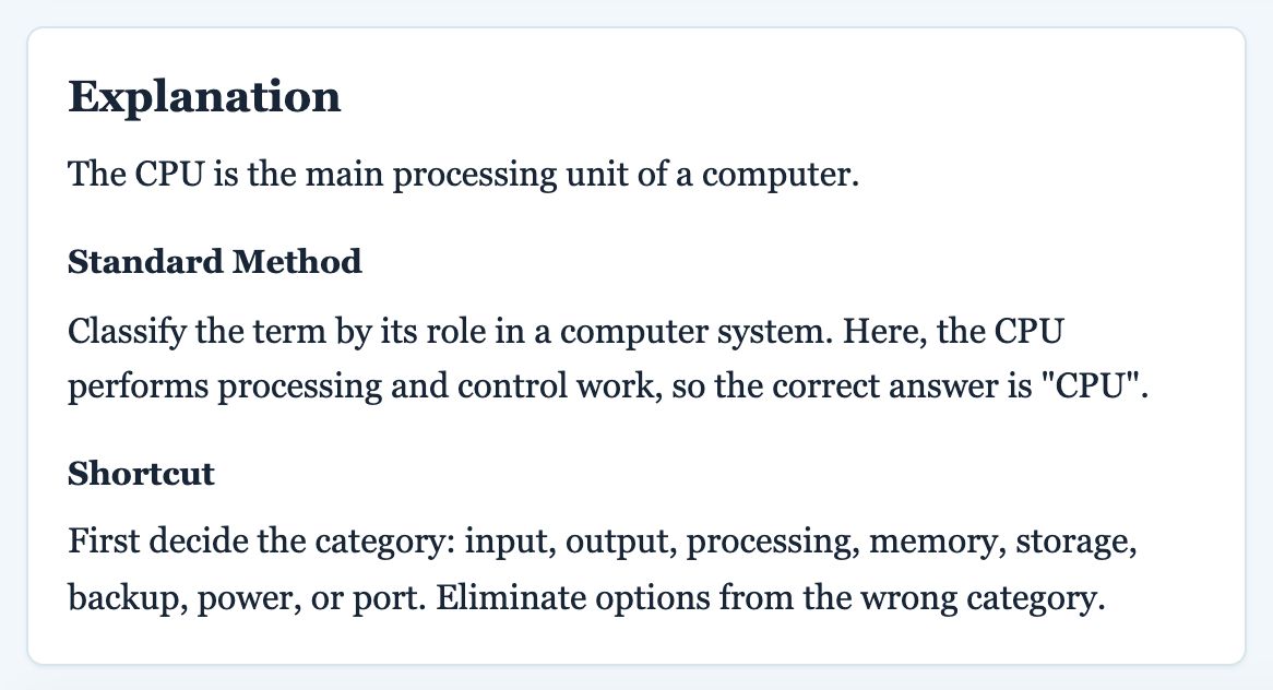 Explanation, standard method, shortcut and remediation
